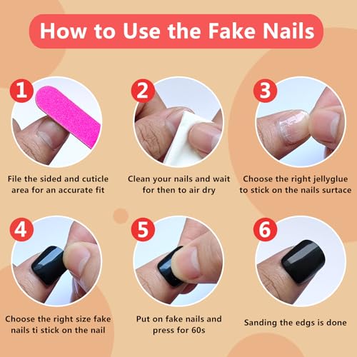 120pcs Glossy Black Short Square Press on Nails with Adhesive Tabs for Women and Girls - Image 7