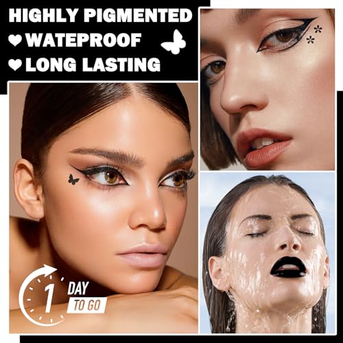 5 PCS Black Liquid Winged Eyeliner Stamp Pen Makeup Tools,Double-side Eyeliner Stamps Pencil Set,Waterproof & Long Lasting Smudgeproof Eye Liner Stencil Tattoo Pens for Women - Image 4