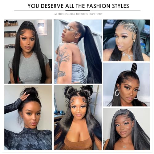 28 Inch HD Transparent Straight Human Hair 360 Lace Front Wig, 200 Density, Pre Plucked, Black Women, High Ponytail/Bun Ready - Image 6