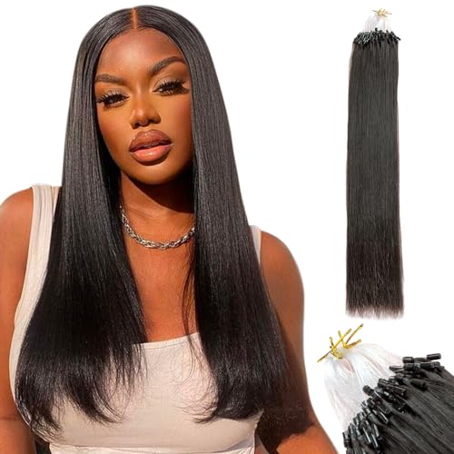 Micro Loop Hair Extensions Real Human Hair Naturally Blend Soft and Smooth Straight Micro Links Hair Extensions Human Hair 100 strands 18 Inches