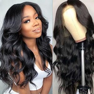 26-Inch Black Wavy Lace Front Wig for Women - Comfortable & Stylish