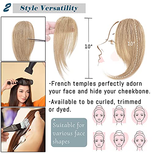 S-noilite Clip in Side Bangs 100% Real Human Hair 2PCS Clip on Hair Bangs Long Side Swept Fringe Hairpieces French Bangs Extension 32g For Women Adding Hair Volume #27 Dark Blonde - Image 4