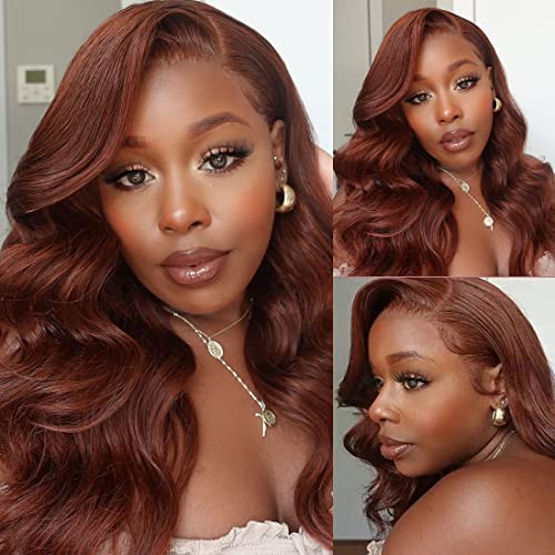 UNICE Reddish Brown 13x4 Lace Front Wig Human Hair 180% Density Bleached Knots for Women Body Wave Copper Red Glueless Human Hair Frontal Wigs Pre Plucked with Baby Hair 22 inch - Image 6