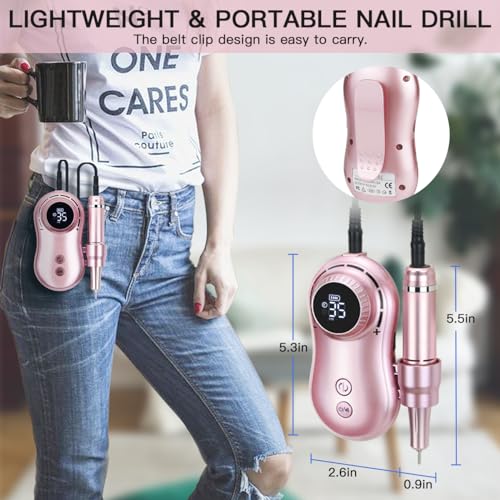 Professional Nail Drill 35000 RPM Rechargeable Electric Nail Drill Machine Portable Acrylic Nail Drill with 11 Pcs Nail Drill Bits for Acrylic Nails, Gel Nails, Manicure Pedicure Polishing - Image 4