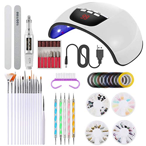 Nail Lamp and Drill Set, Electric Nail Drill Polish Pen File Kit, 54W UV Gel LED Nail Dryer Light, Nail Buffer Painting Brushes Tip Decoration, Acrylic 3D Nail Art Manicure Tool Set