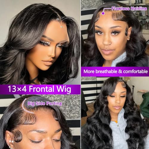 Body Wave Lace Front Wigs Human Hair 13X4 HD Lace Front Wigs Human Hair Pre Plucked 26 Inch Glueless Wigs for Black Women Human Hair 180 Density Frontal Wigs Human Hair with Baby Hair - Image 2