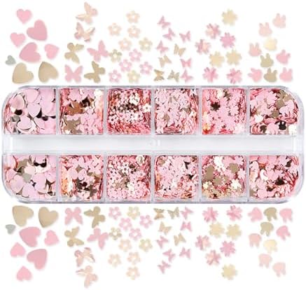 12Grids Valentine's Day Nail Glitter Sequins Holographic Gold Pink Heart Nail Art Glitter Flakes 3D Flower Rabbit Butterfly Charm Nail Sequins Glitter Nail Supplies for Acrylic Nail Decor Accessories - Image 7