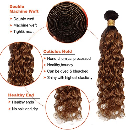 1b/30 Human Hair Bundles Ombre Water Wave Bundles 14 14 14 Inch 3 Bundles Peruvian Virgin Ombre Brown Human Hair Weave Double Weft 2 Tone Water Wave Bundles Color #30 - Image 3