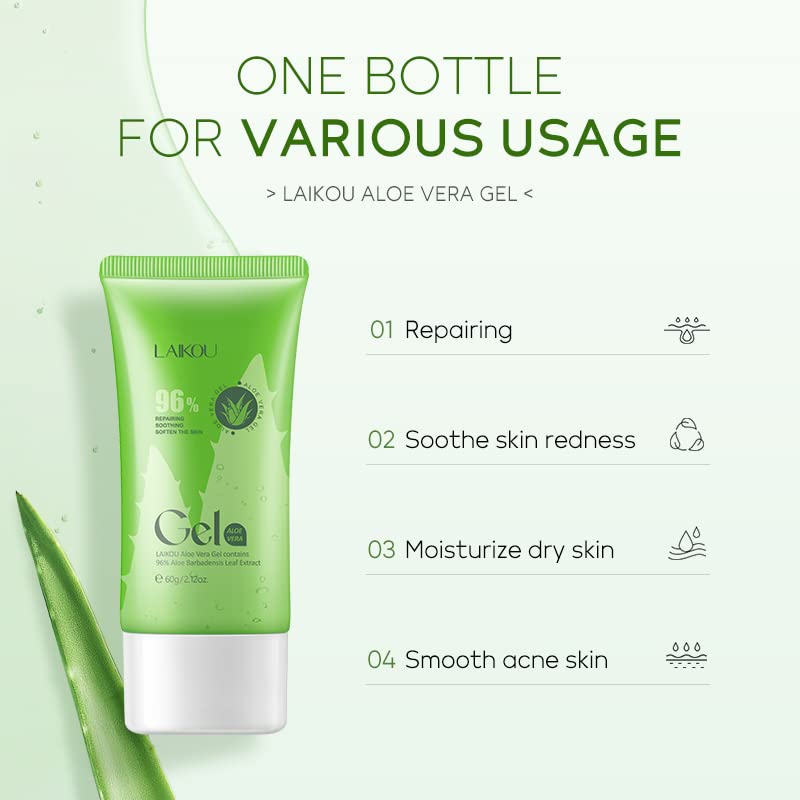 Organic Aloe Vera Gel - with Fresh 96% Aloe Gel for Face and Body, Skin Care for Deeply & Rapidly Soothing, Firming, Sunburn Relieve, Acne - Image 3
