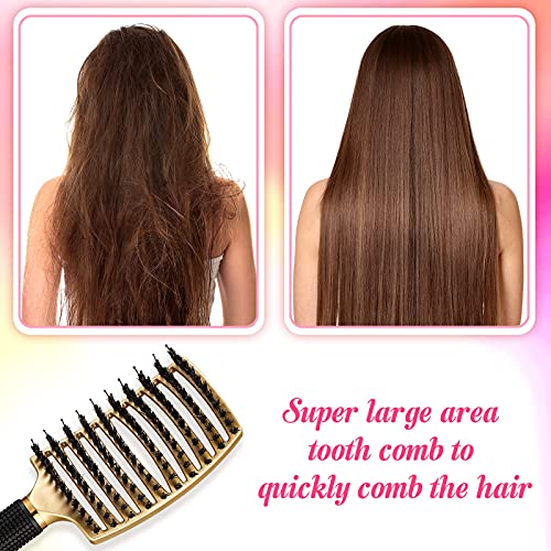 3 Pieces Curved Vented Boar Bristle Hair Brushes Fast Dry Detangling Hair Brush Curved Vented Styling Hair Brush Fast Blow Drying Hair Brush for Wet, Long and Curly Hair (Black, White, Gold) - Image 3
