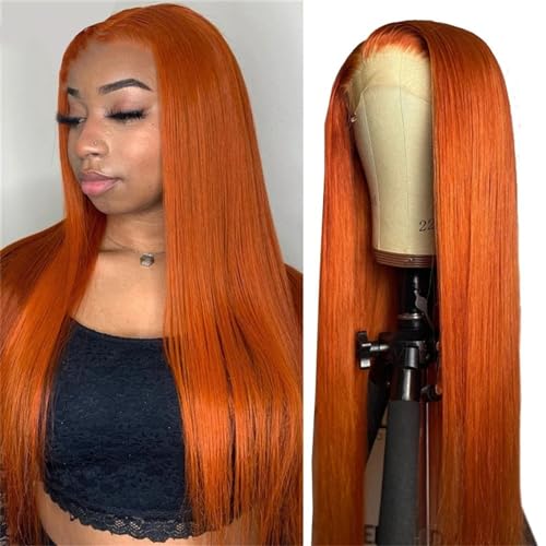 Hair Wigs human hair Ginger Orange Lace Frontal Wig 13X4 Straight Hair Transparent Lace Front Wigs with Baby Hair 180% Density Brazilian Remy Hair Wigs Natural Wigs for women High Density (Color : Gi - Image 7