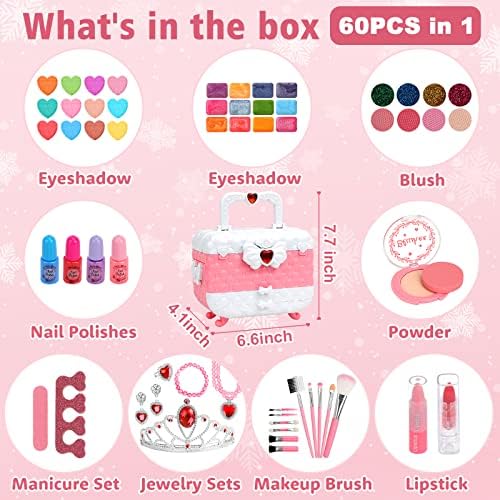 Kids Makeup Kit for Girl Toys, 60PCS Teensymic Toys for Girls Real Washable Makeup Girls Princess Gift Play Make Up Toys Makeup Vanities for Girls Age 4 5 6 7 8 9 Birthday - Image 4