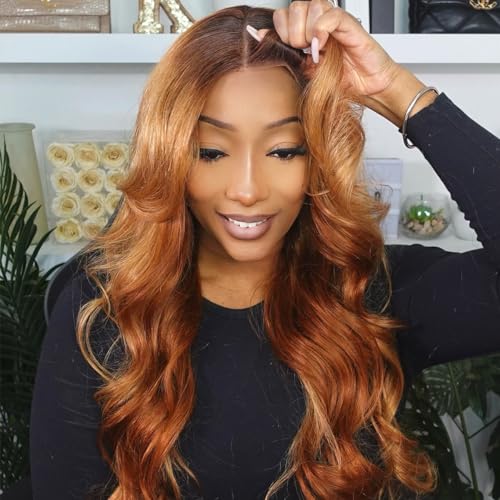 Domiso Brown Blonde Mixed Wear and Go Glueless Wig Pre Plucked Pre Cut Lace Human Hair Wigs Ombre Blonde Lace Front Wig Lace Pre Cut Transparent Lace Glueless Wigs For Beginners 24 Inch - Image 2