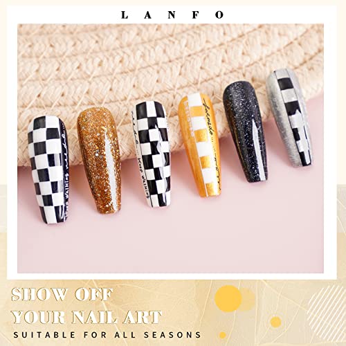 LanFo 6-Color Gel Nail Polish Kit including Black, White, and Glitter for Home Manicure - Image 3