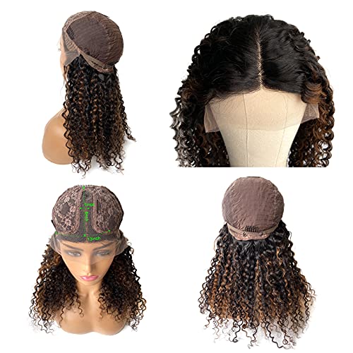 Human Hair Highlights Lace Front Wig for Black Women,13x6 T-Part Lace Wig Deep Wavy 24 Inch Ombre Colored Brown Highlights Curly Human Hair Wig Pre Plucked with Baby Hair Bleached Knots 150% Density - Image 7