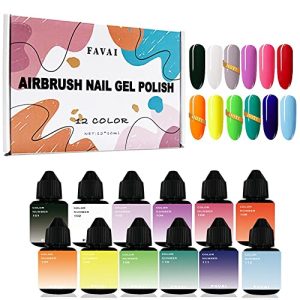 Airbrush Gel Nail Polish 12 Colors Spring Summer Collection for Nail Art Design Stickers French Manicures Nail Stencils Paint 10ml/0.33 Fl oz Long Lasting Without Dilution Soak Off Nails Gel Set