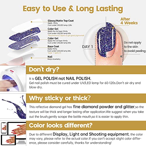 YTD Likomey Reflective Glitter Gel Nail Polish,15ml Galaxy Colorful Navy Blue Flash Diamond Shimmer Gel,Super Sparkly Shiny Manicure UV Gel Varnish - Image 5