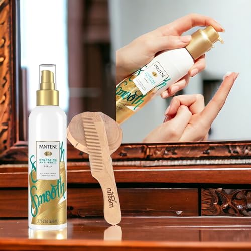 Pantene Pro-V Smooth Hydrating Anti-Frizz Hair Serum 5.7 fl oz 4 Pack with Wooden Comb - Image 2