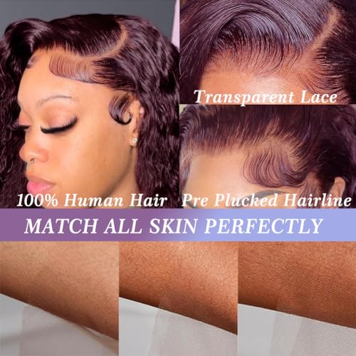 Dark Burgundy Curly Lace Front Wig Human Hair 13x4 Deep Purple HD Lace Front wig Pre Plucked with Baby Hair 150% Density Dark Purple Deep Wave Lace Front Wigs Brazilian Human Hair for Women(28Inch) - Image 3