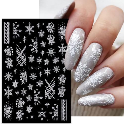 6 Sheets Christmas Nail Stickers Silver Glitter Snowflakes Nail Decals 3D Self-Adhesive Xmas Reindeer Nail Supplies Bell Snow French Nail Design Manicure Accessories for Women Girls Nail Decoration - Image 5