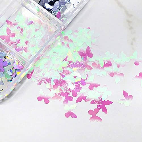 Butterfly Nail Art Glitter Sequins Flywindy 3D Chunky Flakes Sparkly Laser Butterflies Glitter Butterflies Nail Stickers Decals Acrylic Nail Art Manicure Paillettes for DIY Nail Decorations - Image 4