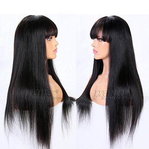 360 Full Lace Human Hair Wigs with Bangs Light Yaki Straight Brazilian Remy Human Hair 360 Wigs for High Ponytail, 360 Lace Front Wig for Black Women 150% Density 20 Inches Wig with Bangs - Image 4