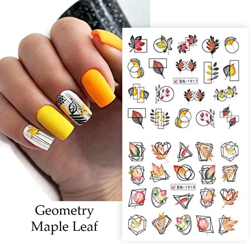 Fall Nail Art Stickers Maple Leaves Nail Water Decals Transfer Foils for Nail Supplies Thanksgiving Nail Stickers Autumn Maple Leaf Pumpkins Turkey Nail Design for Women DIY Manicure Decorations 12PCS - Image 5