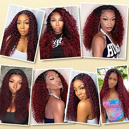 Burgundy Kinky Curly Bundles Human Hair 10 12 14 Inch Unprocessed Brazilian Virgin Hair Two Tone Black Bundles 8A Grade Weave Extensions Hair 1B99J Ombre Burgundy Curly Bundles - Image 2