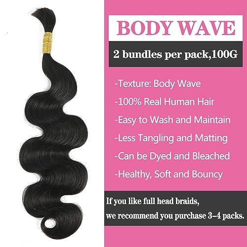 Body Wave Bulk Human Hair for Braiding No Weft Micro Braids Bulk Hair Body Wave Human Hair Braids Extension for Braiding #1B Black Color 24inch (100g (Pack of 2)) - Image 3