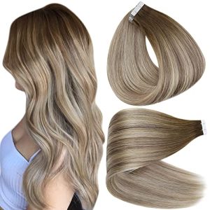 Full Shine 14 Inch Tape in Human Hair Extensions Dark Brown Blonde Ombre 20 Pcs 50g