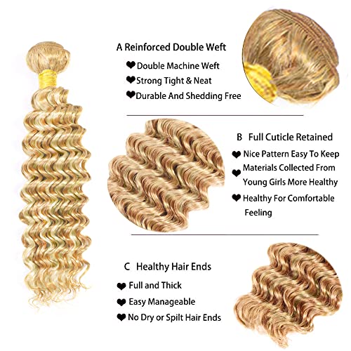 22 24 26 inch Blonde Bundles Human Hair 613 Deep Wave Bundles 27/613 Human Hair Bundles Brazilian Remy Blonde Wet and Wavy Bundle for Women - Image 3