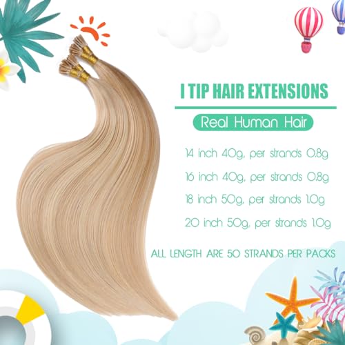 SURNEL I Tip Hair Extensions Human Hair #27P613 Caramel Blonde Highlighted Bleach Blonde Hair Extensions Real Human Hair Itip Hair Extensions Cold Fusion 18inch 50g/50s(I#27P613-18) - Image 2