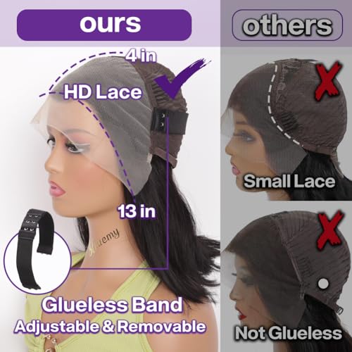 Bob Wig Human Hair 13x4 Frontal Lace Wig Short Straight HD Lace Front Bob Wigs for Black Women Human Hair Glueless Pre Plucked Hairline with Baby Hair 180% Density 16 Inch - Image 4