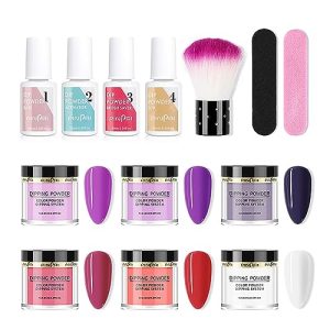 6 Color Nude Glitter Dip Powder Nail Kit with Base, Top Coat, and Application Tools