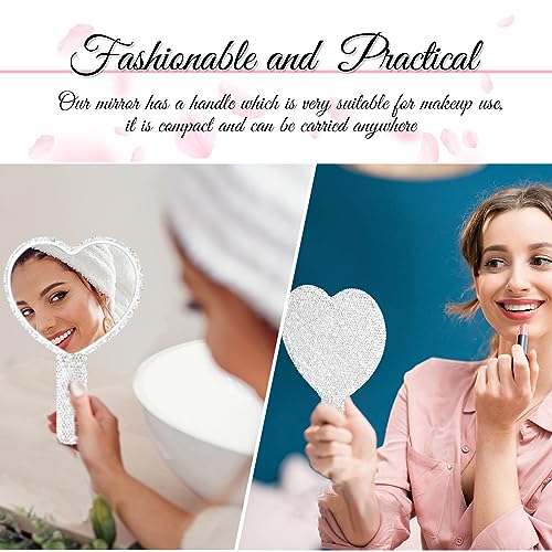 4 Pcs Rhinestone Handheld Mirror and Bling Hair Brush Set 2 Cute Heart Shaped Mirror 2 Wet and Dry Hair Brush for Women, Girls Bride, Bridesmaid Gift (White and Silver) - Image 6