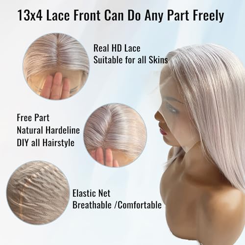 Grey Bob Human Hair Wig 13x4 Lace Front 180% Density Glueless Silver Wig Women - Image 3