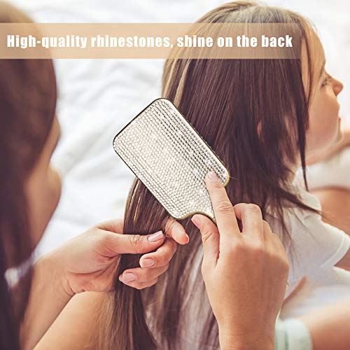 Hair Brush Detangles Instantly Removing Tangles, Knots, Fly Aways Exceptional Wig Brush For Hair Wraps & Weave Management Handmade Luxury Bling Crystal Paddle Brush Cute Rhinestone (White) - Image 3