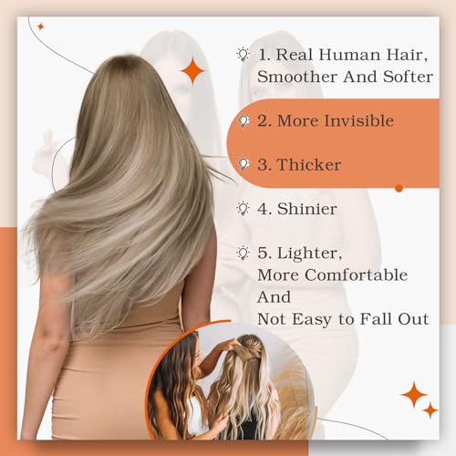 Full Shine 14 Inch Tape in Human Hair Extensions Dark Brown Blonde Ombre 20 Pcs 50g - Image 5