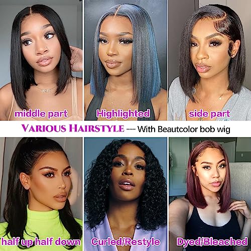 12 Inch Bob Wig Human Hair 13X4 HD Lace Front Wigs Human Hair Deep Side Part Wig Pre Plucked Natural Hairline 100% Brazilian Virgin Human Hair with Baby Hair Frontal Wigs 180 Density - Image 3