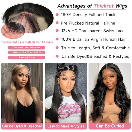 Straight Lace Front Wigs Human Hair Pre Plucked 13x6 Transparent HD Lace Front Wigs Human Hair 180 Density Brazilian Virgin Frontal Wigs Human Hair with Baby Hair Natural Color 30Inch - Image 3
