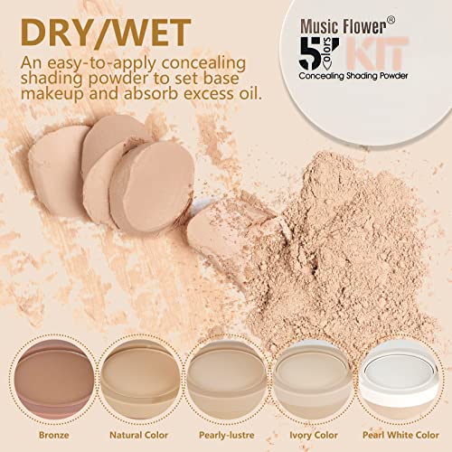 Multi-layer 5 Colour Makeup Powder Compact Powder Make up Contour Face Bronzing Foundation Correcting Pressed Powder - Facial Base Contouring Beauty Cosmetics Bronzer Pallet Palette - Image 6