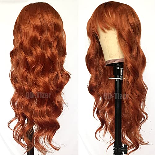 QD-Tizer Ginger Orange Color Loose Wave Hair Replacement Wigs for Fashion Women Heat Resistant Synthetic No Lace Wigs with Full Bangs - Image 3