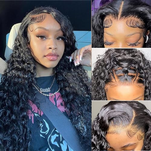 180 Density Deep Wave Lace Front Wigs Human Hair HD Transparent Wet and Wavy Glueless Wigs Pre Plucked with Baby Hair 13x4 Curly Lace Frontal Wigs for Black Women 20 Inch - Image 2
