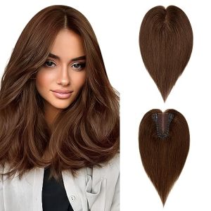 Medium Brown 10 Inch Real Human Hair Topper Swiss Base Clip-in Hairpiece for Women