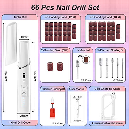 Electric Nail Drill Machine CIICII Professional 66-Piece Cordless Rechargeable Nail File Set for Acrylic Nails and DIY Manicure Pedicure - Image 7
