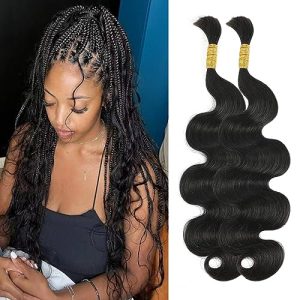 Body Wave Bulk Human Hair for Braiding No Weft Micro Braids Bulk Hair Body Wave Human Hair Braids Extension for Braiding #1B Black Color 24inch (100g (Pack of 2))
