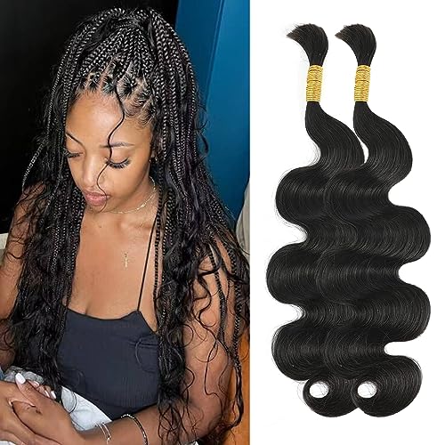 Body Wave Bulk Human Hair for Braiding No Weft Micro Braids Bulk Hair Body Wave Human Hair Braids Extension for Braiding #1B Black Color 24inch (100g (Pack of 2))