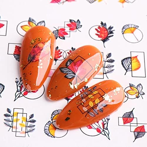 Fall Nail Art Stickers Maple Leaves Nail Water Decals Transfer Foils for Nail Supplies Thanksgiving Nail Stickers Autumn Maple Leaf Pumpkins Turkey Nail Design for Women DIY Manicure Decorations 12PCS - Image 4