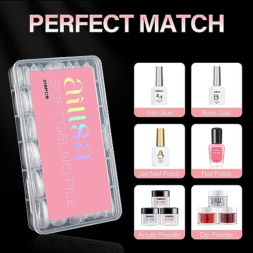 AILLSA 216 Piece Medium Almond Soft Gel Nail Tips Clear Half Matte Acrylic for DIY Manicure - Image 7