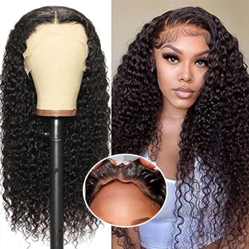 Deep Wave Lace Front Wig Human Hair 13x4 Curly Lace Frontal Wigs for Black Women Water Wave Wig Human Hair Pre Plucked with Baby Hair 180 Density Kinky Curly Wet and Wavy Glueless Wigs Human Hair